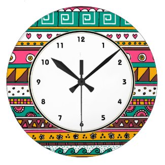Pink & Turquoise Tribal pattern clock