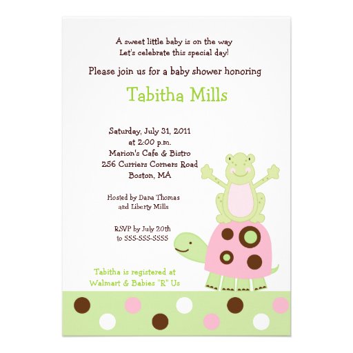 Pink Turtle and Pond Fr og Baby Shower Invitation