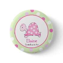 Pink Turtle NAME TAG Custom Button