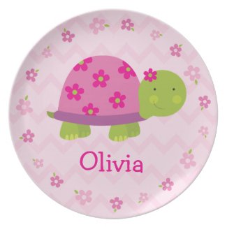 Pink Turtle Personalized Melamine Plate for Kids