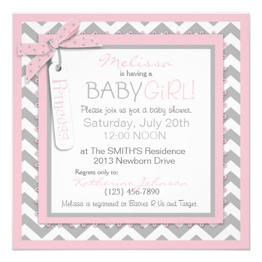 Pink Tutu and Chevron Print Baby Shower SQ-PKGY2 Personalized Announcement