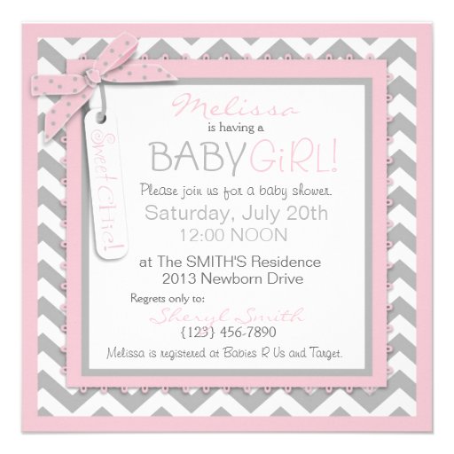 Pink Tutu and Chevron Print Baby Shower SQ-PKGY Personalized Invites