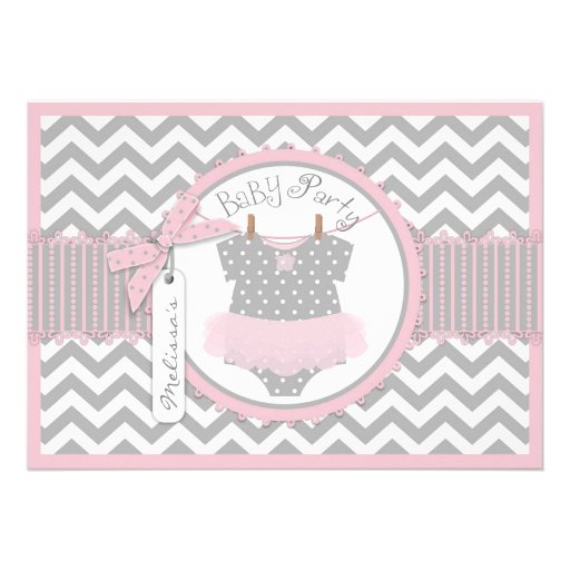 Pink Tutu & Chevron Print Baby Party Cards