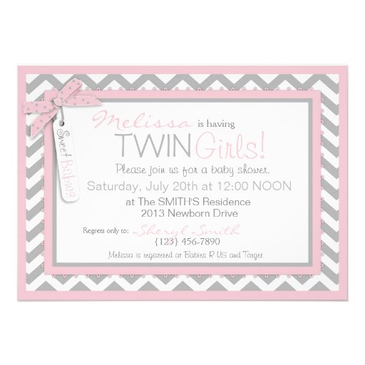 Pink Tutu & Chevron Print Baby Shower Custom Announcements