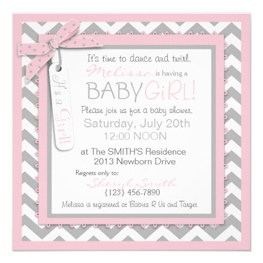 Pink Tutu & Chevron Print Baby Shower Personalized Invites