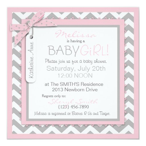 Pink Tutu & Chevron Print Baby Shower Invitation