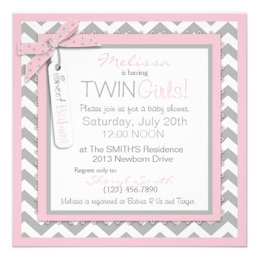 Pink Tutus & Chevron Print Baby Shower Personalized Invitations