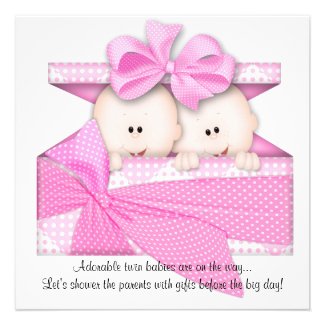 Pink Twins Baby Shower Invitation or Announcement
