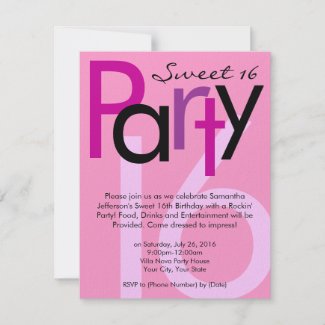 Pink Type Sweet 16 Birthday Party Invitation