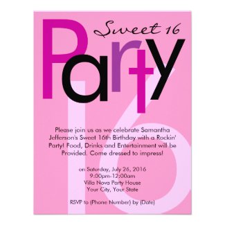 Pink Type Sweet 16 Birthday Party Invitation