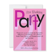 Pink Typeface 21st Birthday Party Invitation