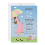 Pink Umbrella Baby Shower Invitation