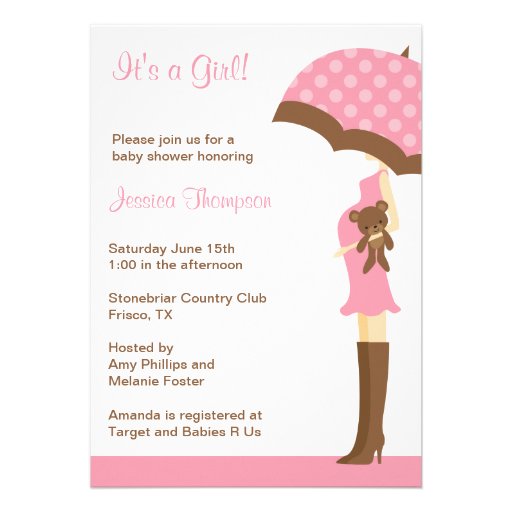 Pink Umbrella Baby Shower invitations