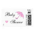 Pink umbrella baby shower postage stamp stamp