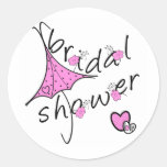 Pink Umbrella Bridal Shower Round Stickers
