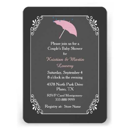 Pink Umbrella Couple's Baby Shower Invitation