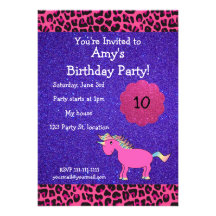 Pink unicorn birthday invitation