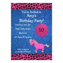 Pink unicorn birthday invitation