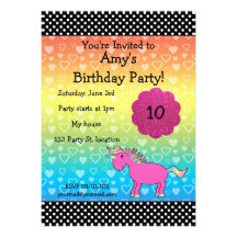 Pink unicorn birthday invitation