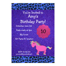 Pink unicorn birthday invitation