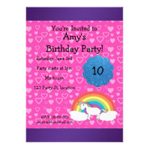 Pink unicorn birthday invitation