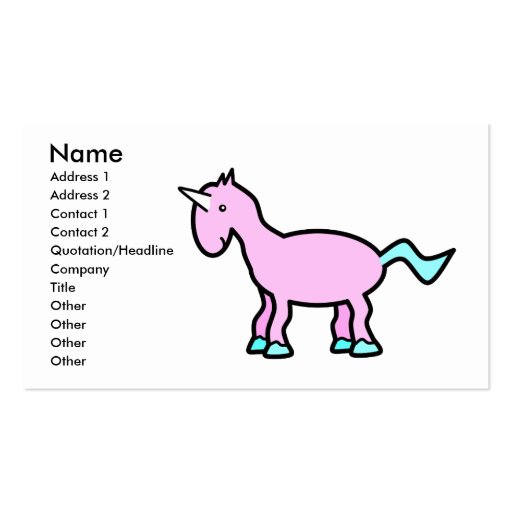 Pink unicorn business cards (front side)