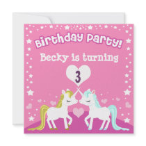 Pink Unicorn Customisable Birthday Invitation