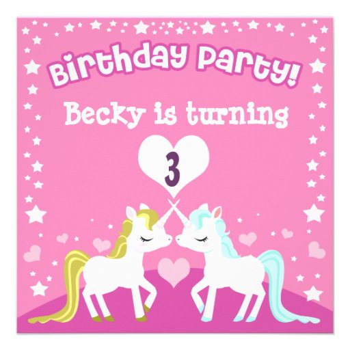 Pink Unicorn Customisable Birthday Invitation