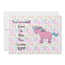 Pink unicorn on horseshoes invitation