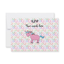 Pink unicorn on horseshoes custom invite