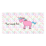 Pink unicorn on horseshoes picture card