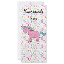 Pink unicorn on horseshoes customized rack card
