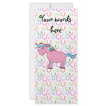 Pink unicorn on horseshoes customized rack card