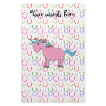 Pink unicorn on horseshoes customized stationery