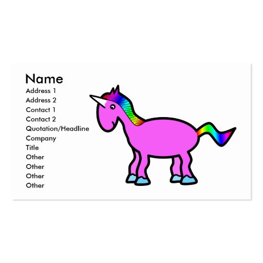 Pink unicorn with rainbow mane business card (front side)