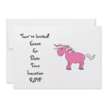 Pink unicorn with white stars invitation