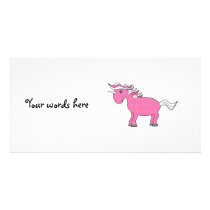 Pink unicorn with white stars photo card template