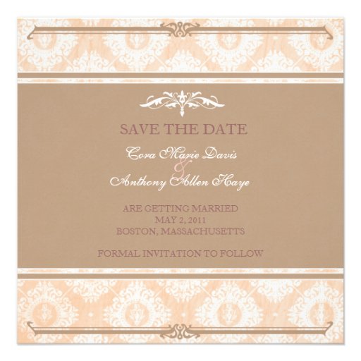 Pink victoria damask save the date card invitations