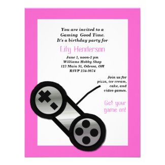 Pink Video Gaming Party Invitation
