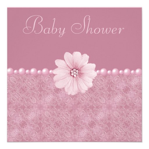 Pink Vintage Baby Shower Bling Flowers & Pearls Custom Invite