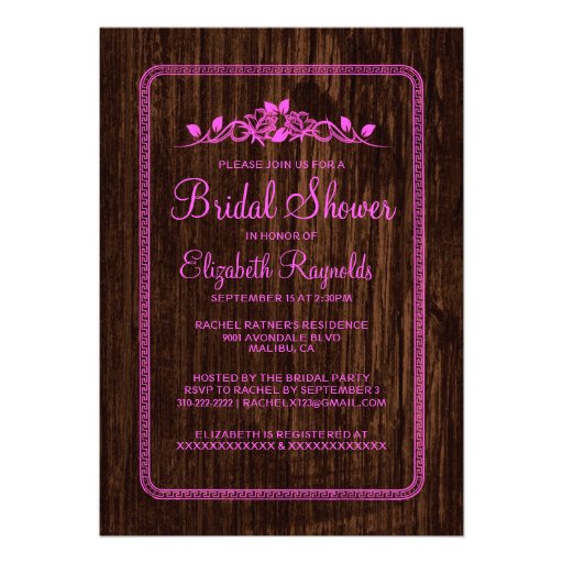 Pink Vintage Barn Wood Bridal Shower Invitations