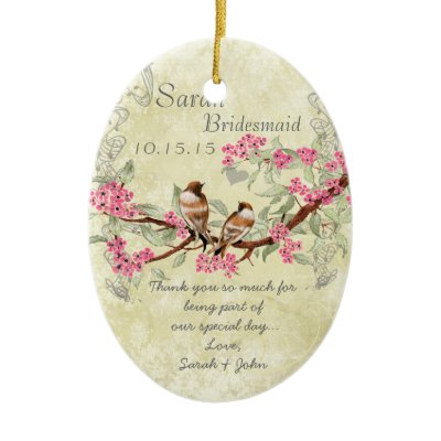 Pink Vintage Bird Maid of Honor Ornaments