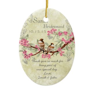 Pink Vintage Bird Maid of Honor Ornaments ornament