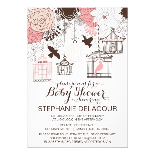 Pink Vintage Birdcages Baby Shower Invitation
