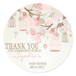 Pink Vintage Birdcages Floral Baby Shower Sticker