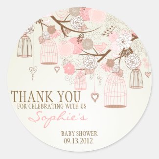 Pink Vintage Birdcages Floral Baby Shower Sticker