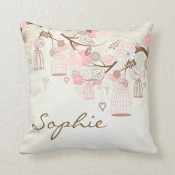 Pink Vintage Birdcages Floral Personalized Pillow