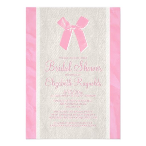 Pink Vintage Bow & Linen Bridal Shower Invitations