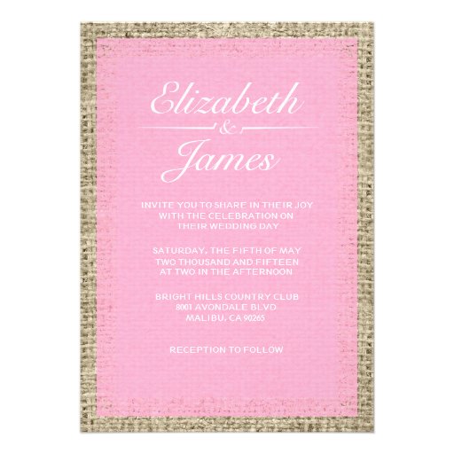 Pink Vintage Burlap Wedding Invitations