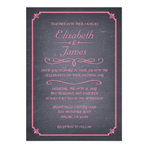 Pink Vintage Chalkboard Wedding Invitations